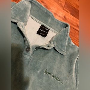 iets frans aqua green velour cropped polo size large